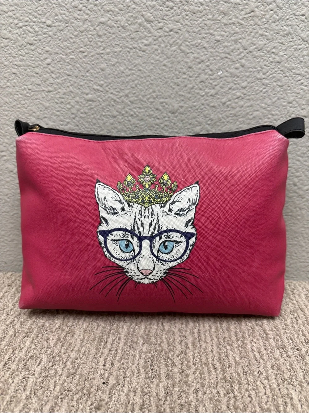 Stella & Max Hot Pink Cat Crown Cosmetic Pouch